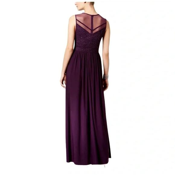 Nightway Womens PurpleSequined Lace Mesh Crew-Neck Formal Dress Size 8 NWT - Picture 6 of 10